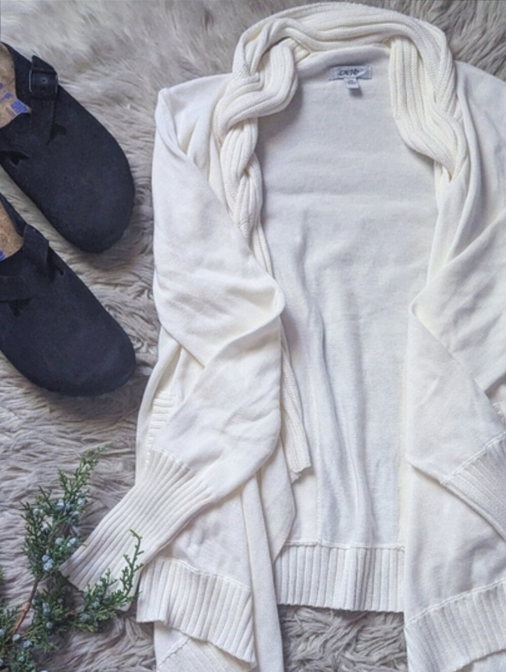 EUC Vintage Cache Open Front Cotton Modal Cashmere Cardigan in Ivory
